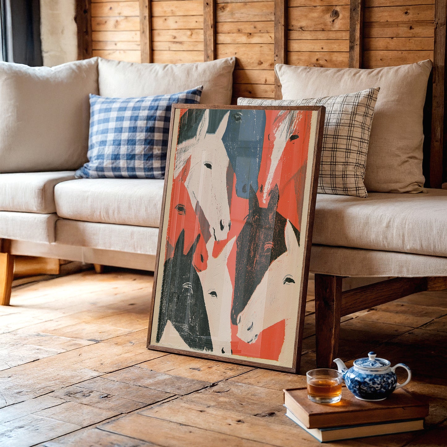 Bold Horse Herd Woodcut Print