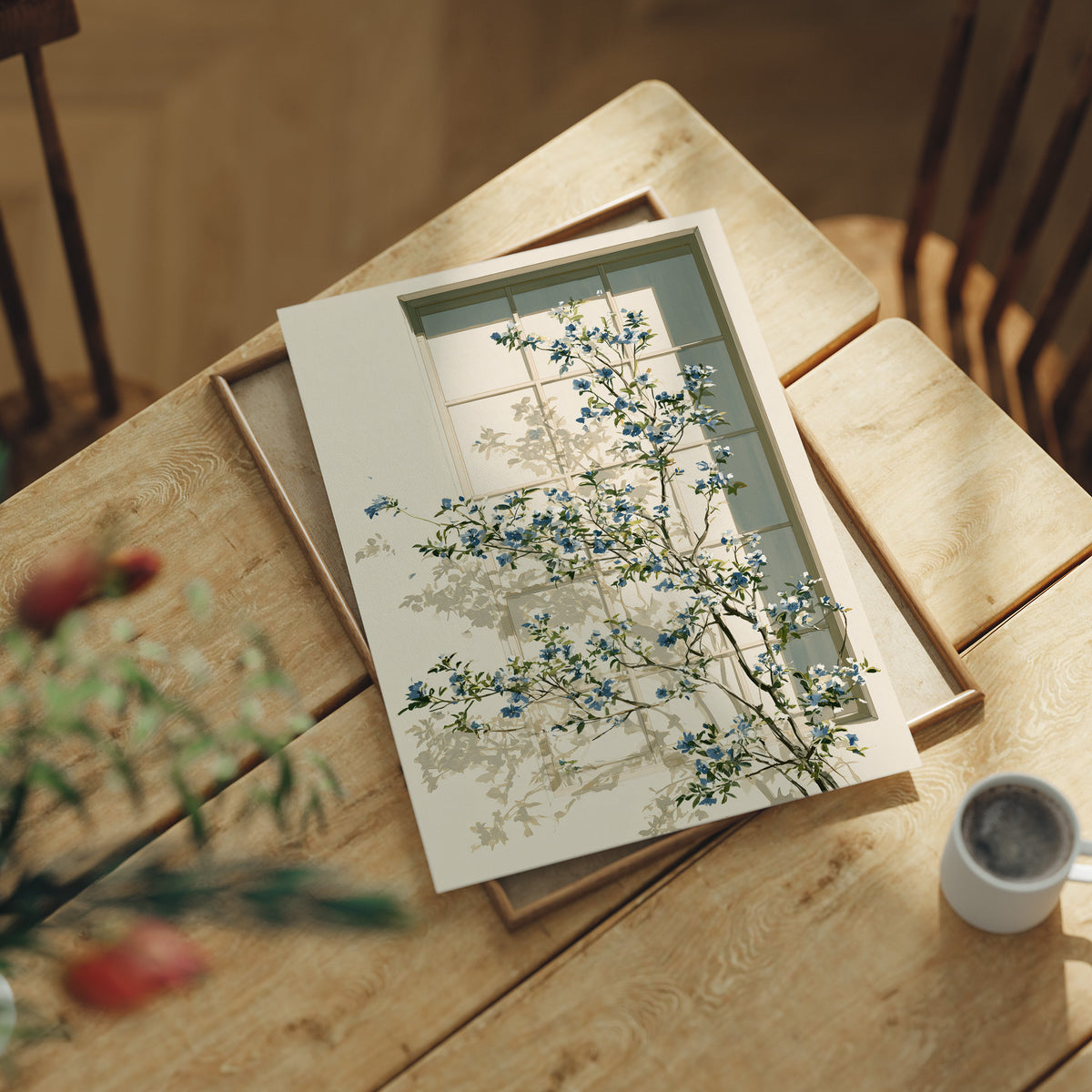 Blue Blossoms at the Windowpane