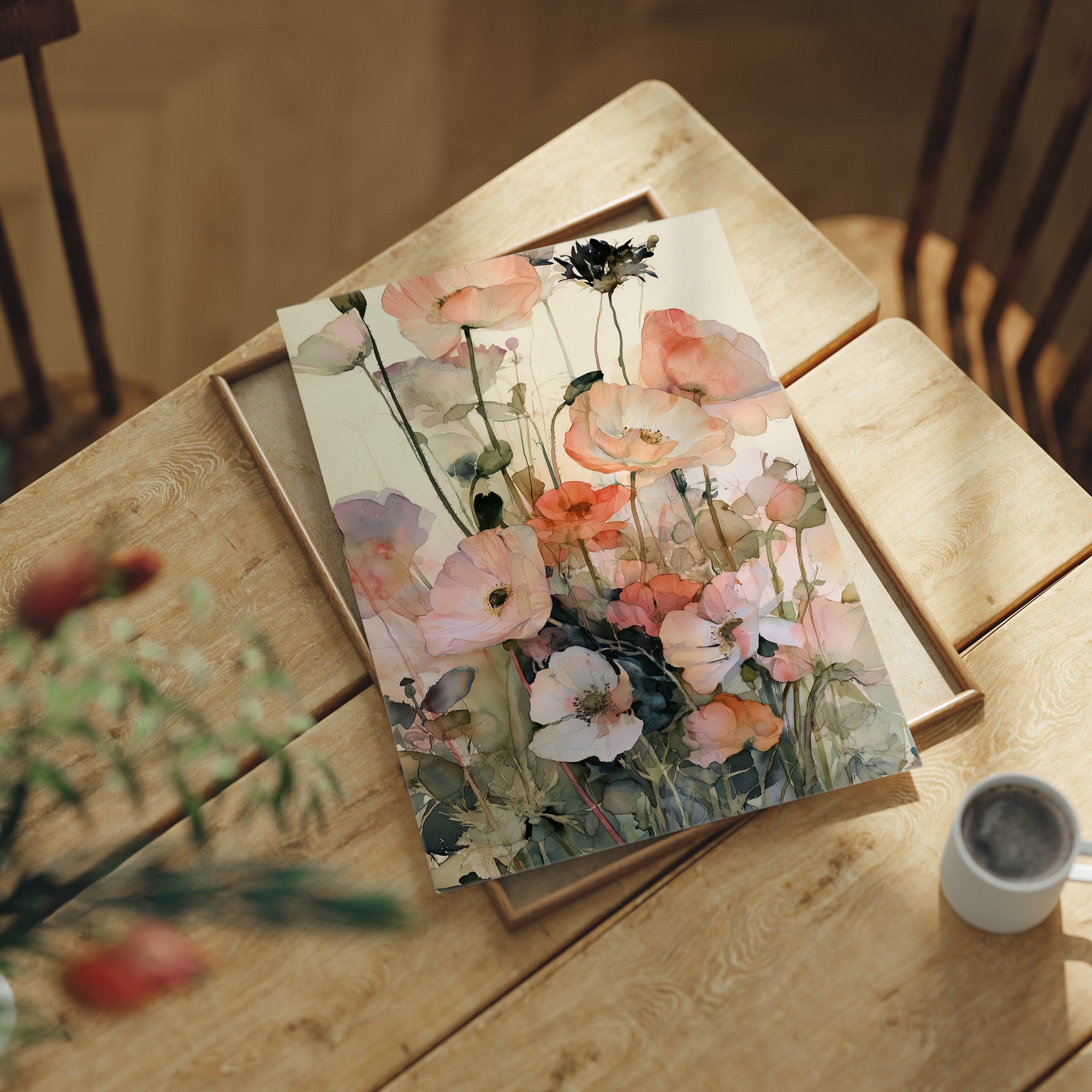 Poppies in Coral Wash
