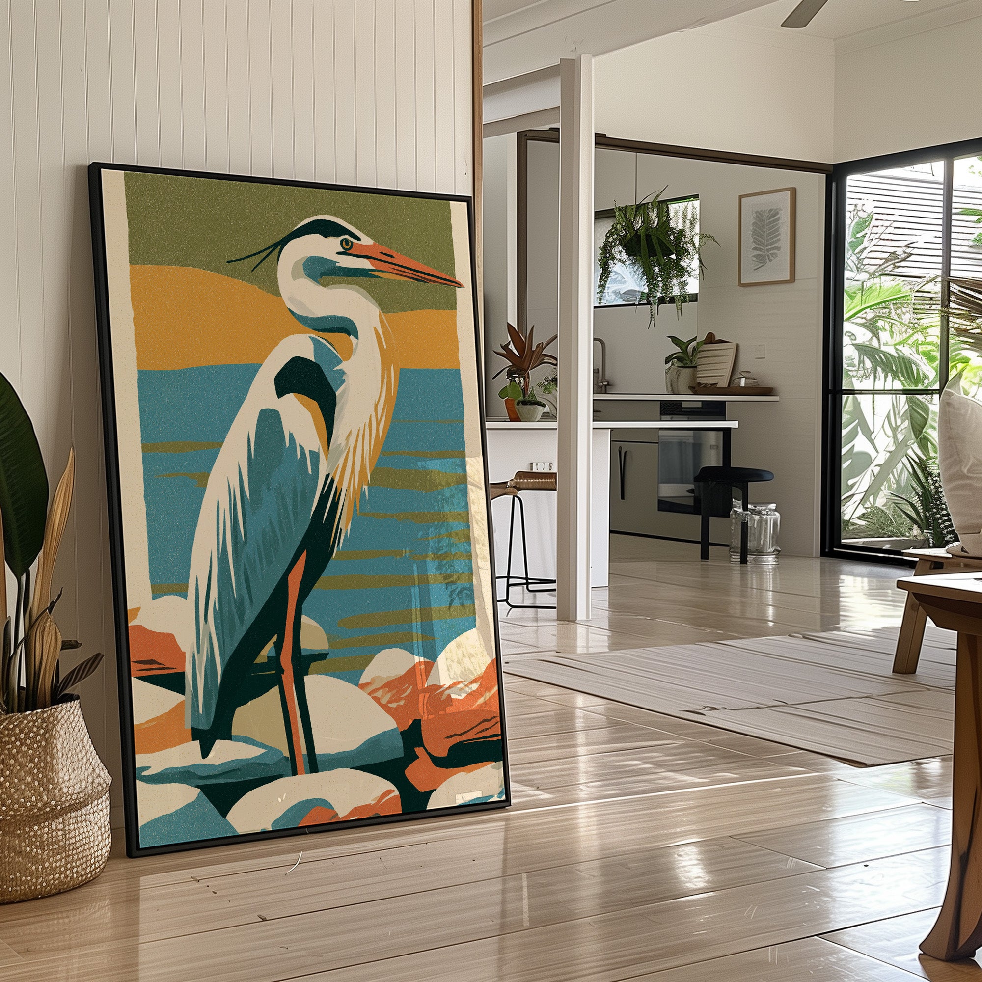 Great Blue Heron in Retro Print