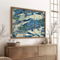 Alligators In Block Print Blue