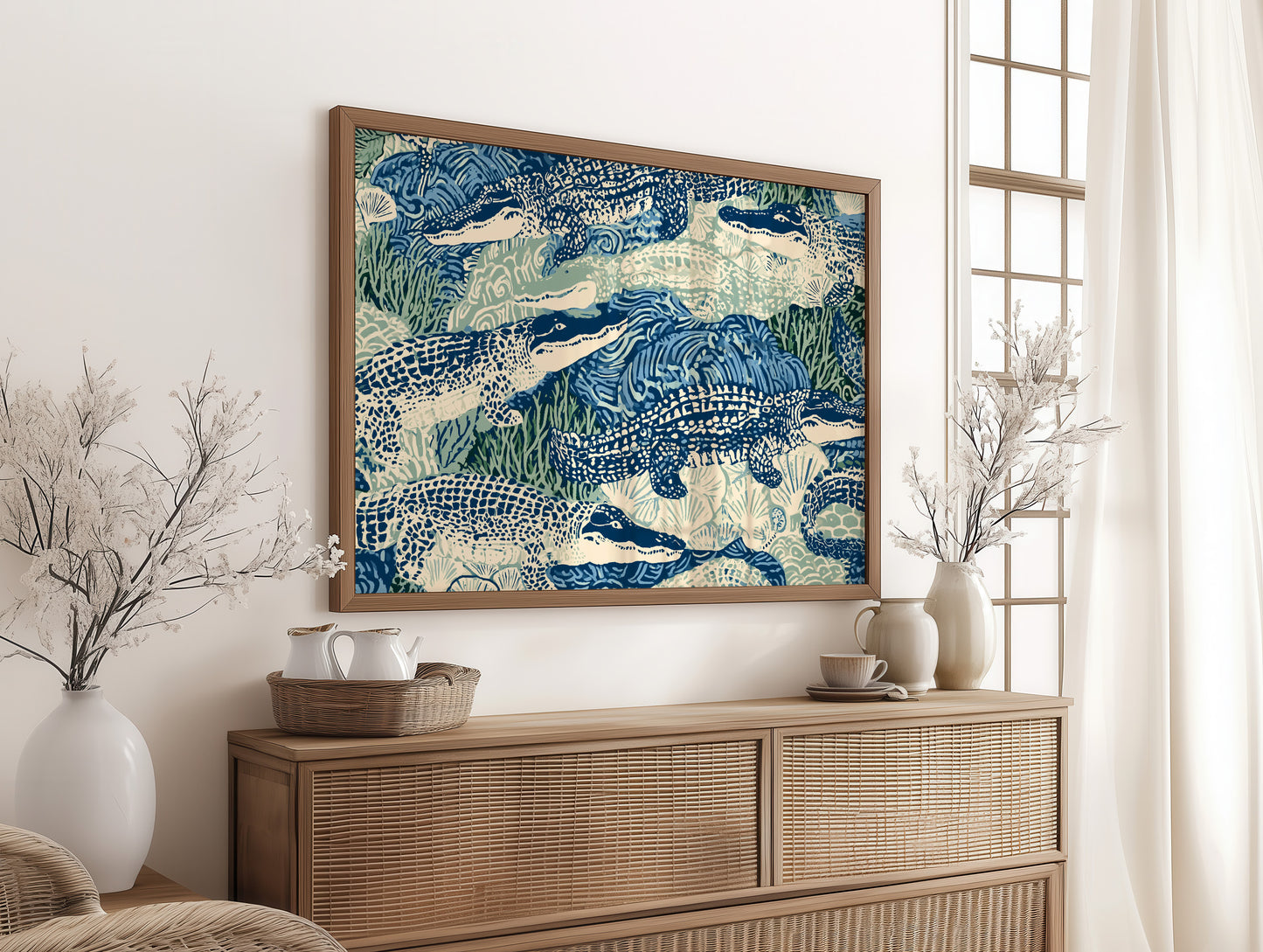 Alligators In Block Print Blue