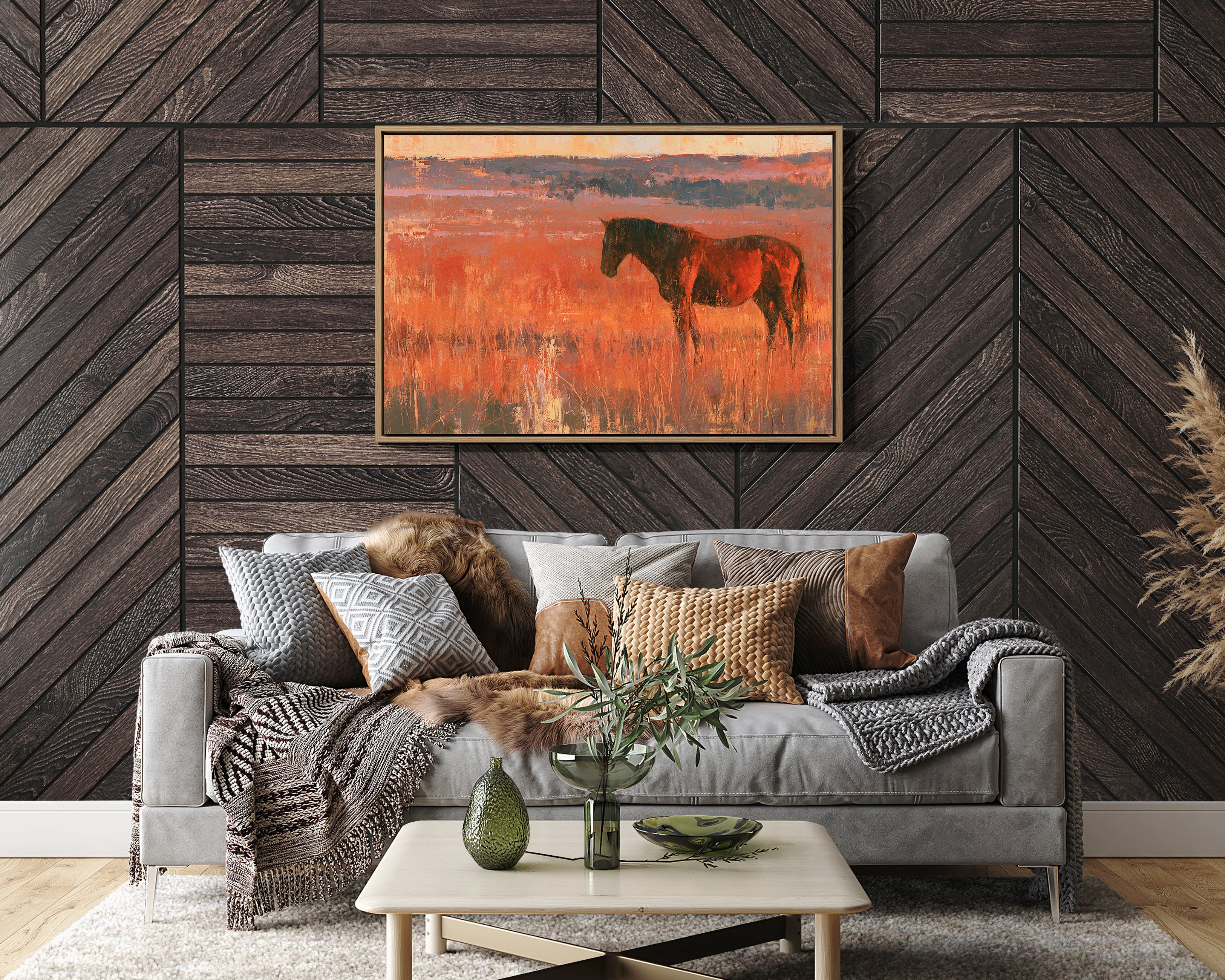 Grazing Horse, Crimson Dusk