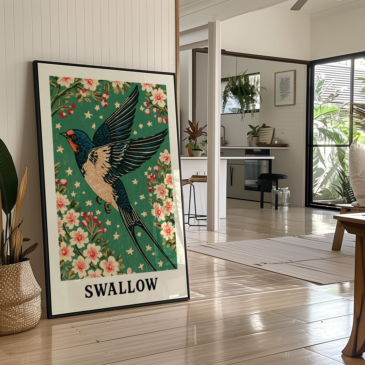 Swallow in a Starlit Blossom Sky