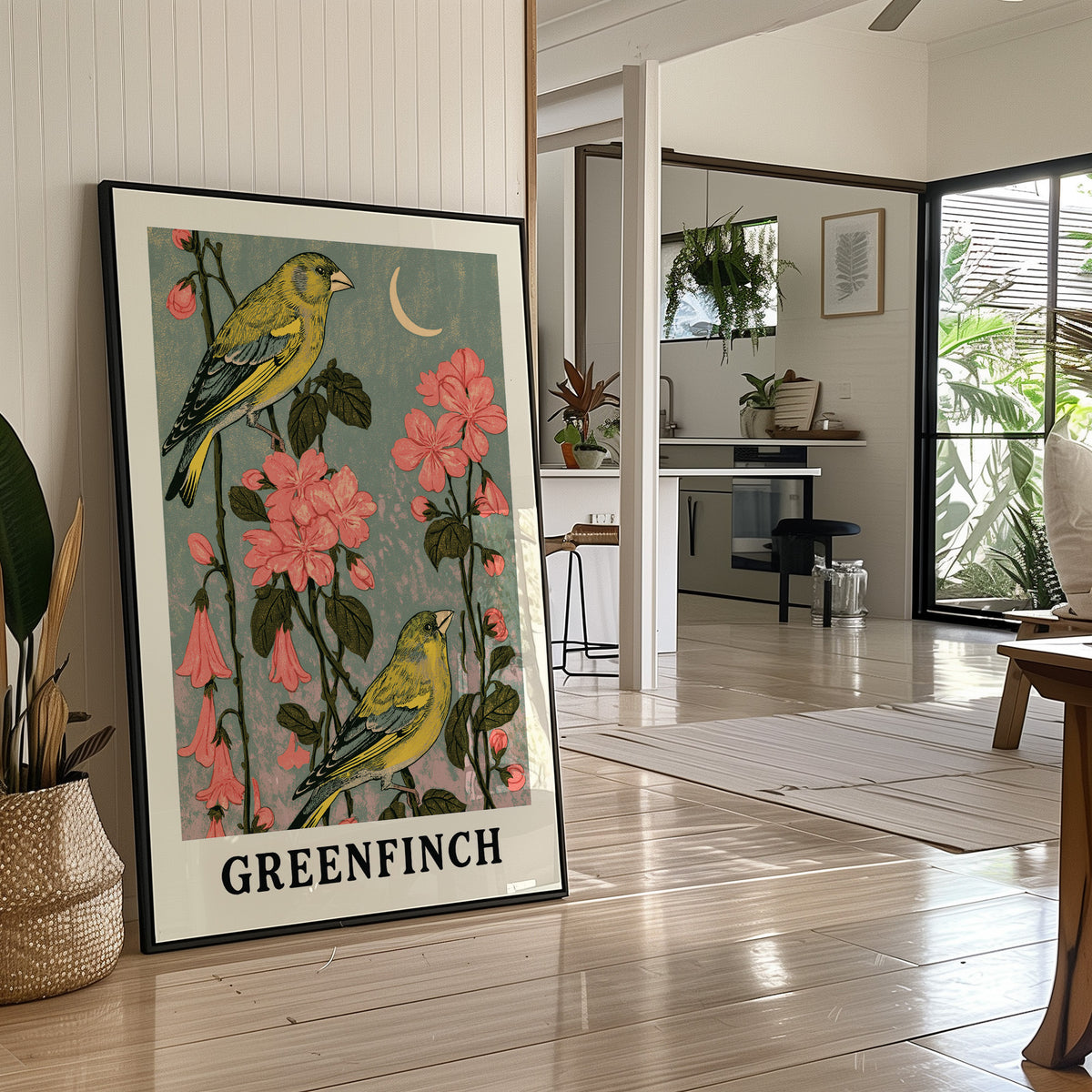 Greenfinches by Moonlit Blooms