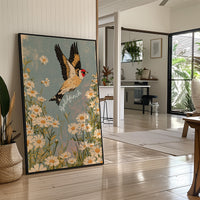 Goldfinch Rising Over Daisies