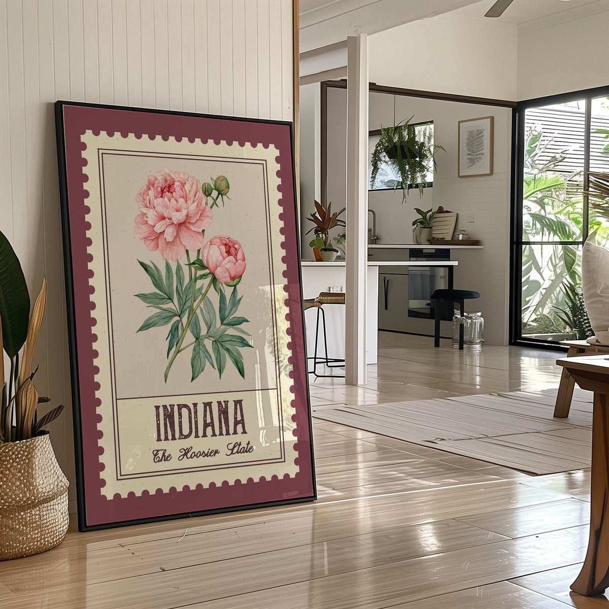 Indiana Peony Watercolor Stamp