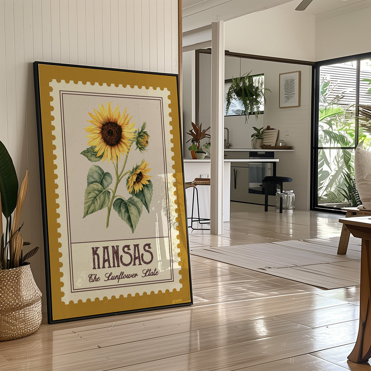 Kansas Sunflower Watercolor Stamp