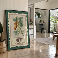 Maine White Pine Cone Watercolor Stamp