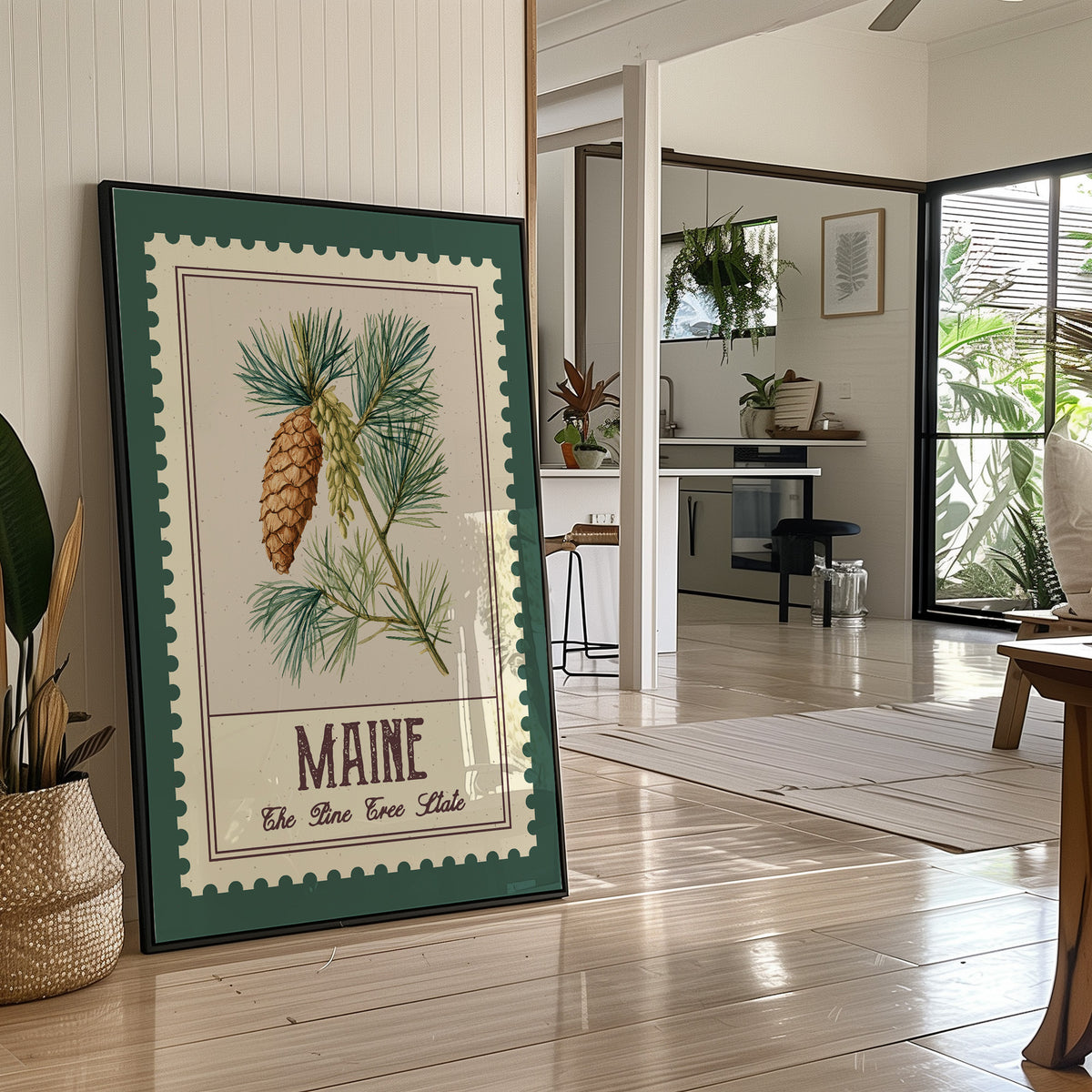 Maine White Pine Cone Watercolor Stamp