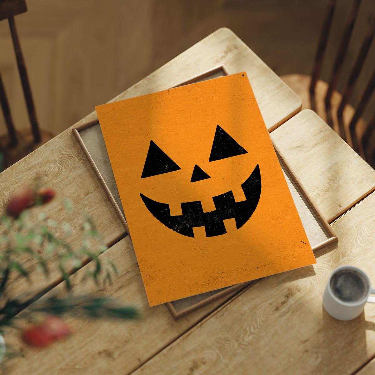 Face Value: Totally Gourd geous, print laid on a wooden table beside a white mug and flowers