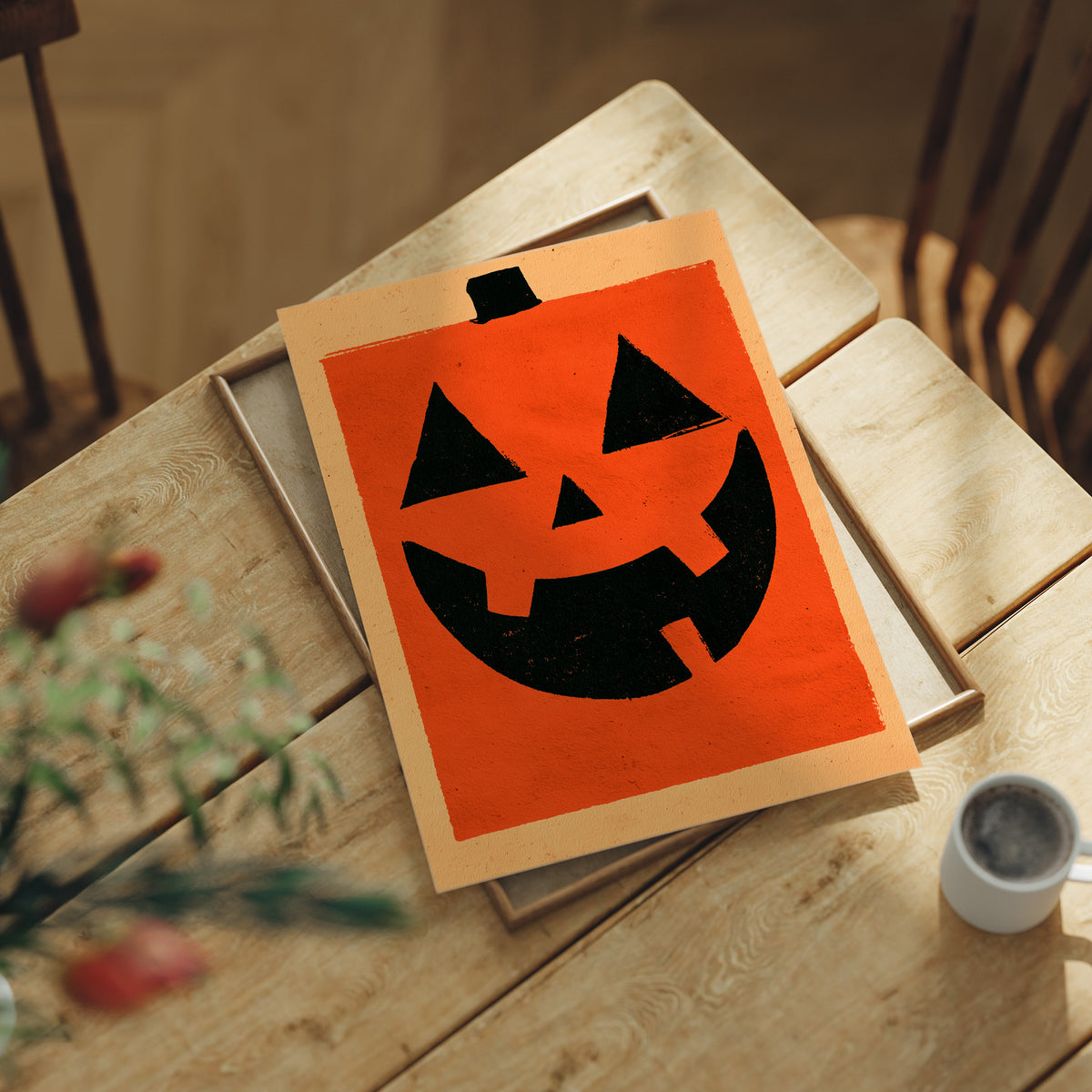 It’s Hip To Be Square, print laid on a wooden table beside a white mug and flowers
