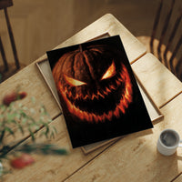 Grin And Bear The Fright, print laid on a wooden table beside a white mug and flowers