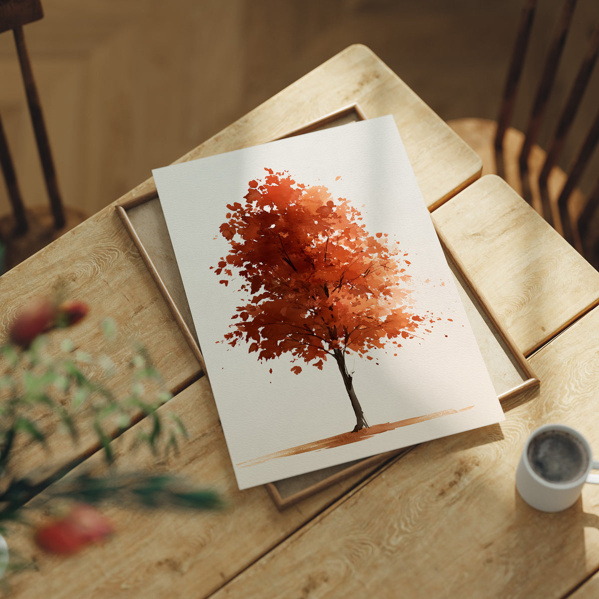 Shedding Season, No Apologies, print laid on a wooden table beside a white mug and flowers
