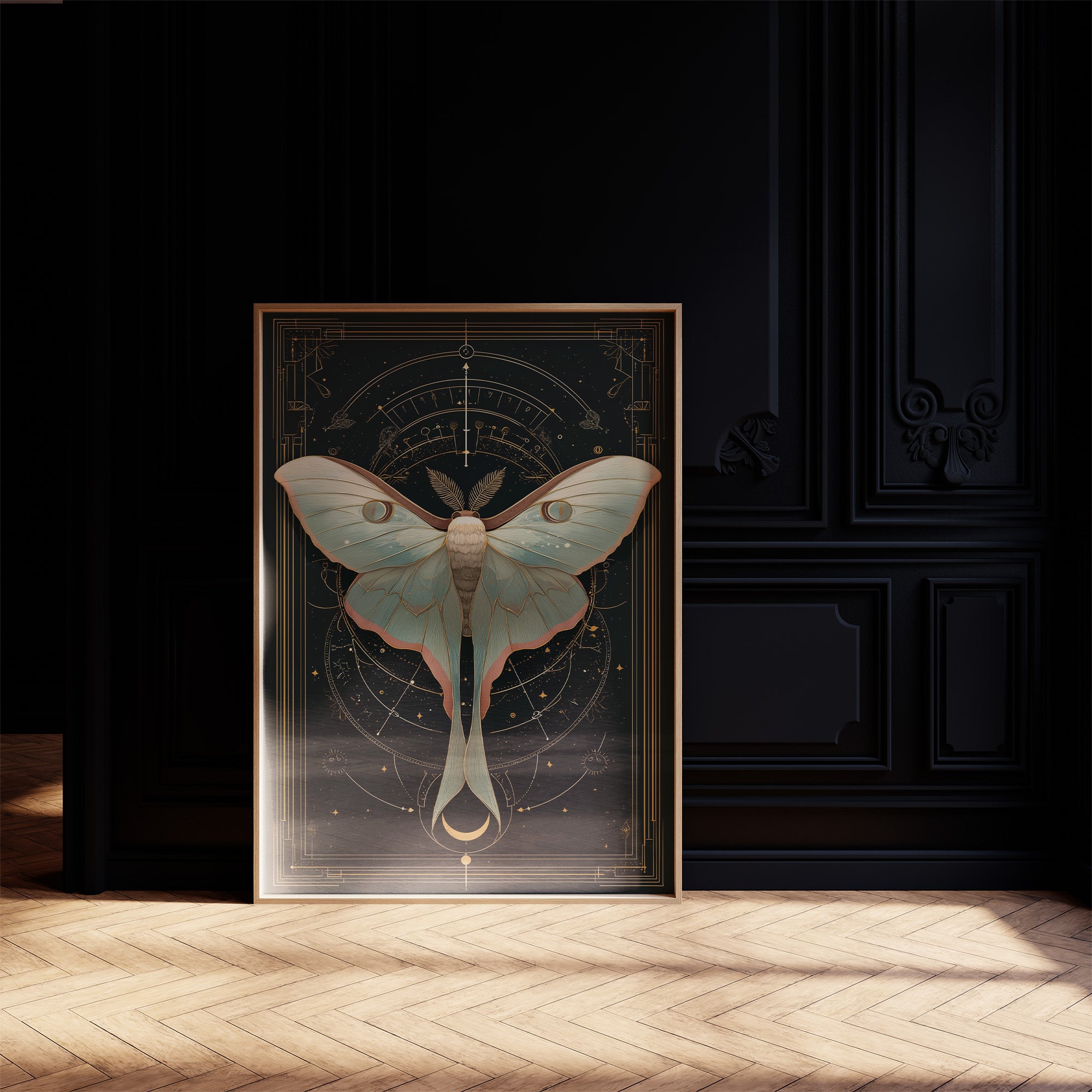 Luna Moth Under Golden Stars