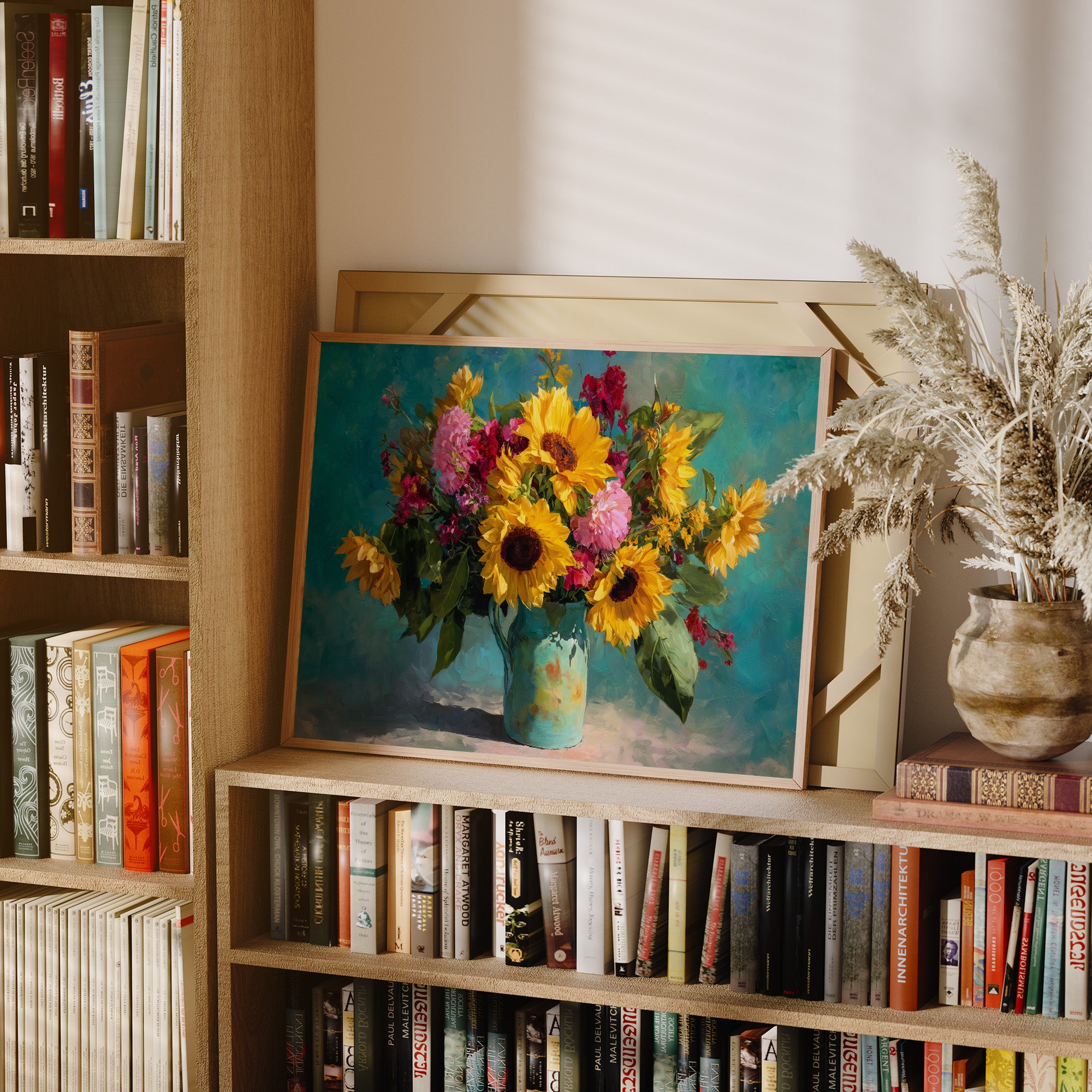 Sunflowers Against a Teal Sky