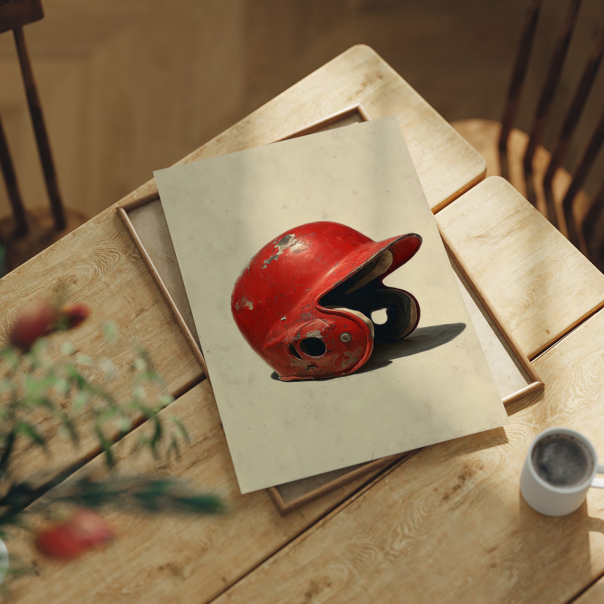 Worn Red Baseball Helmet