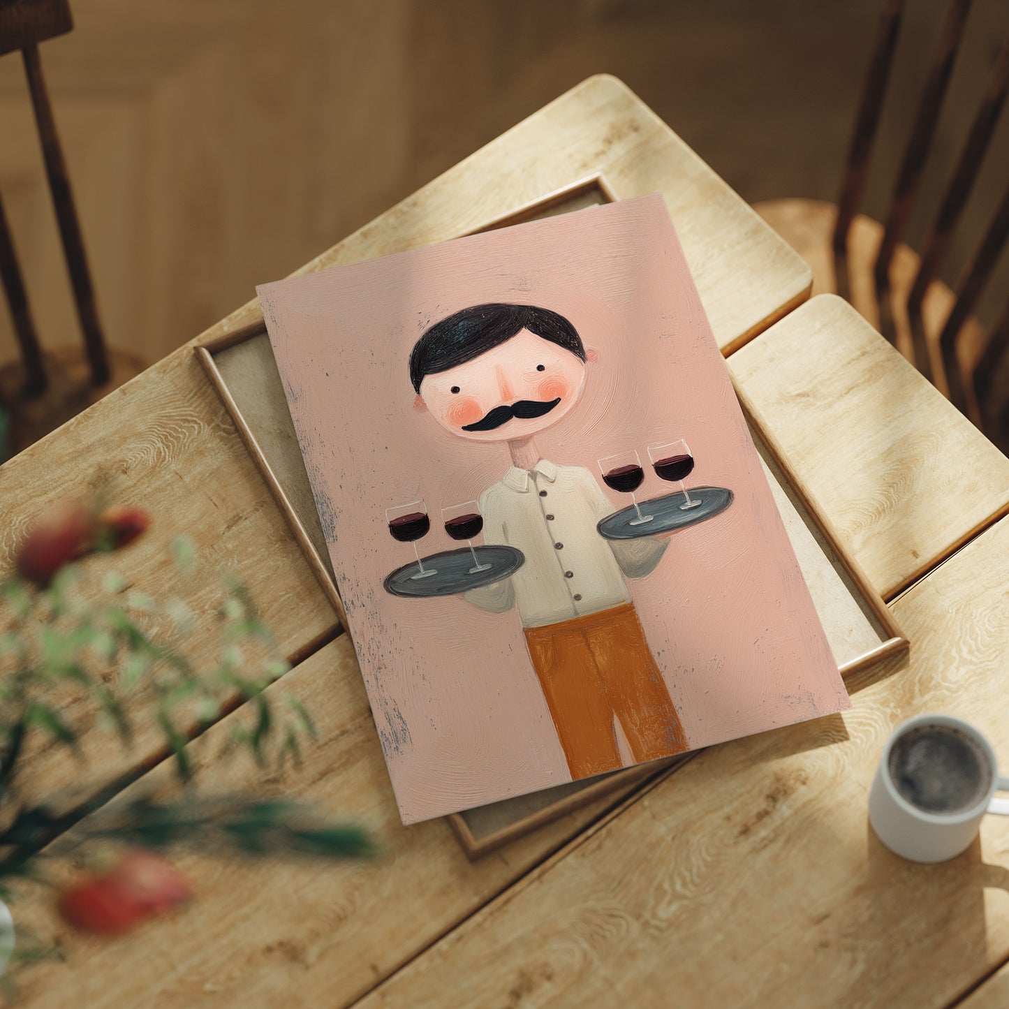 Whimsical Waiter with Red Wine