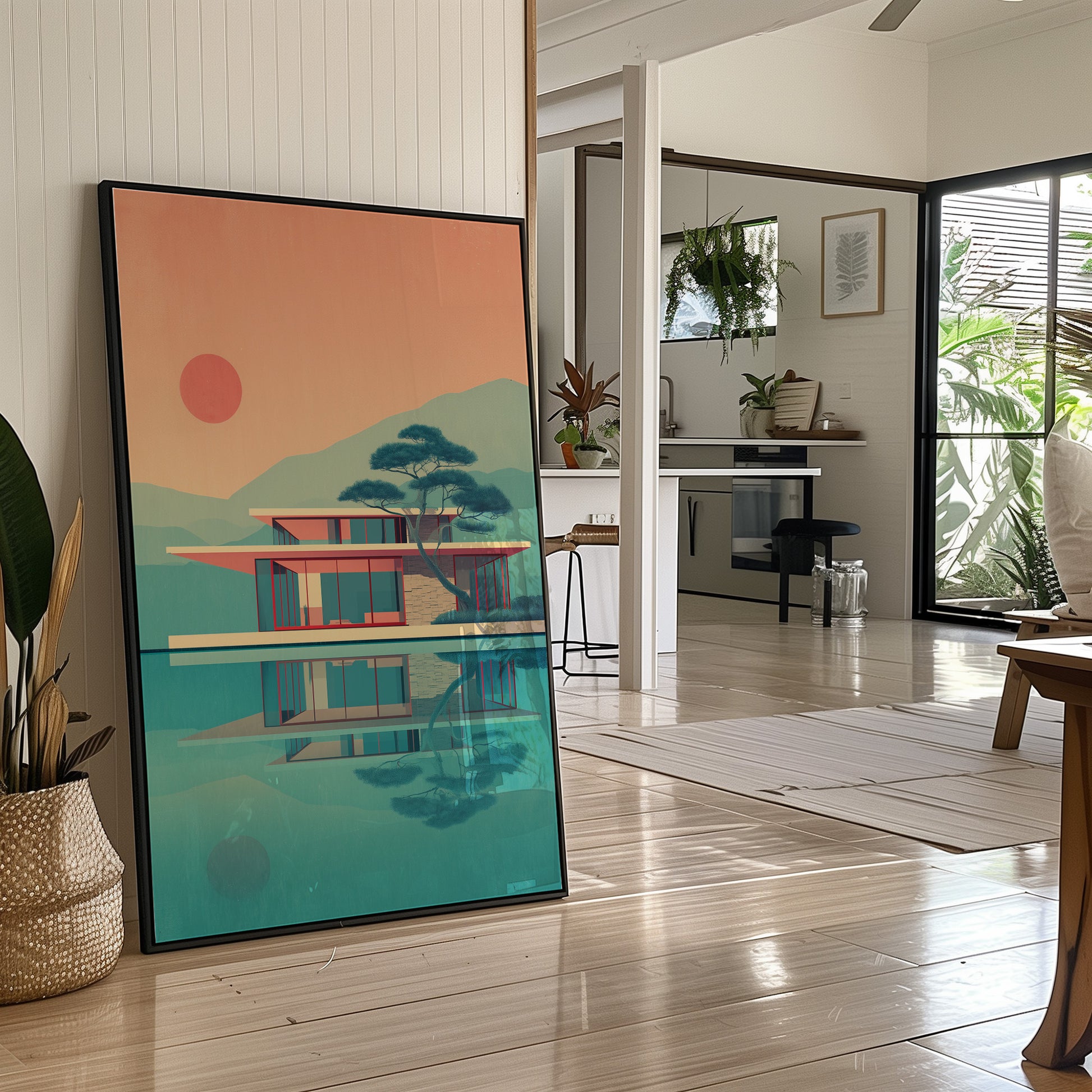 Mid Century Modern House at Sunset