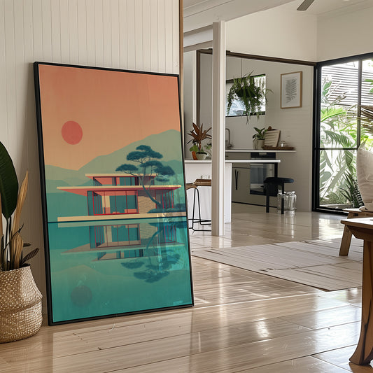 Mid Century Modern House at Sunset