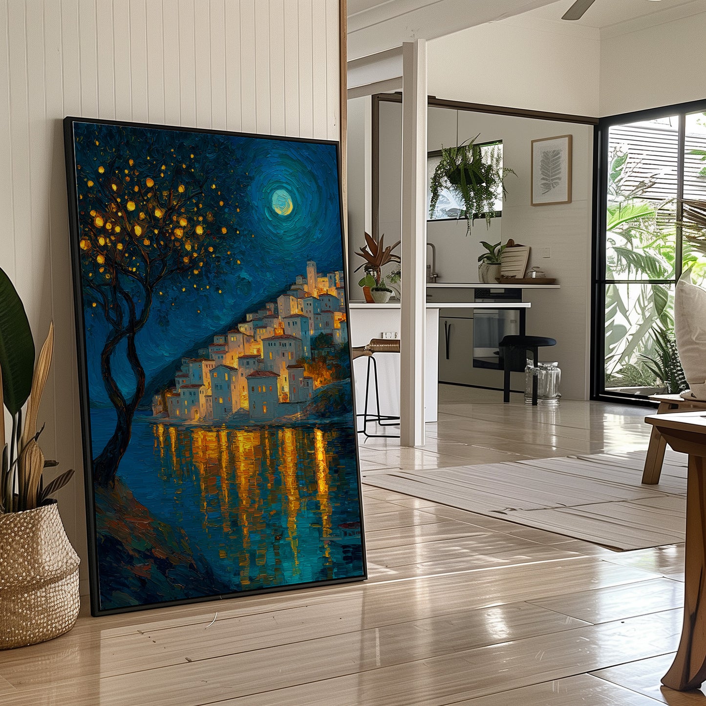 Moonlit Village Of Golden Light