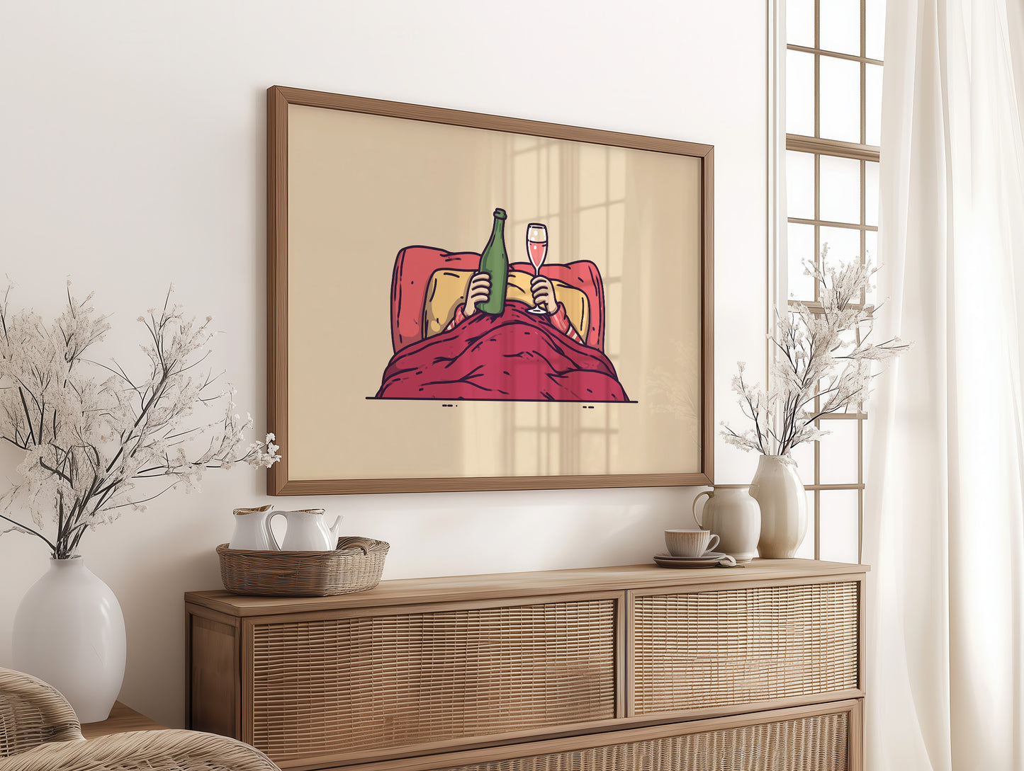 Champagne in Bed Minimal Illustration