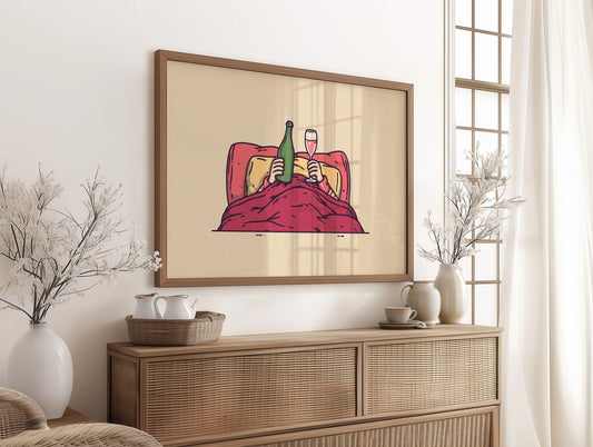 Champagne in Bed Minimal Illustration