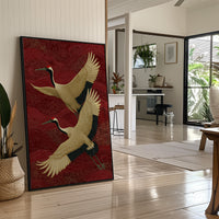 Cranes Across Crimson Skies