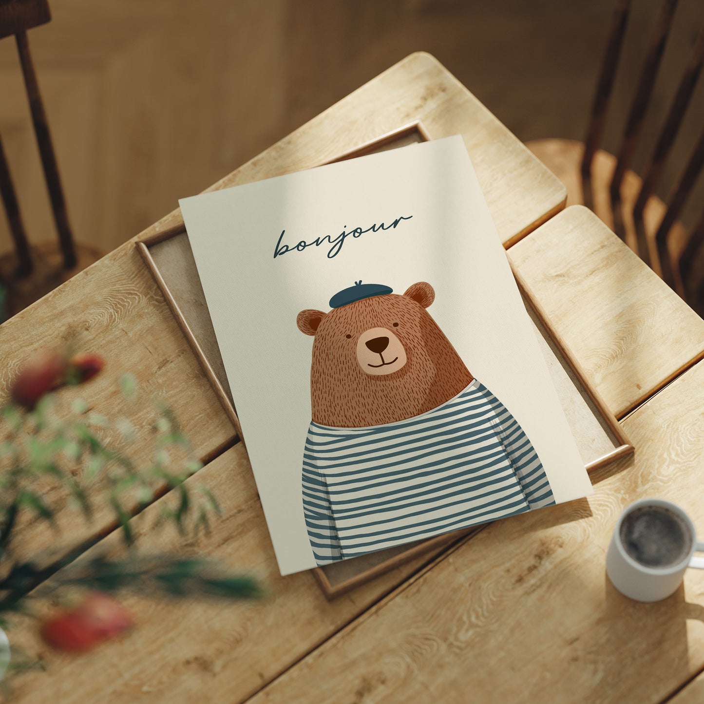 Bonjour French Bear Illustration