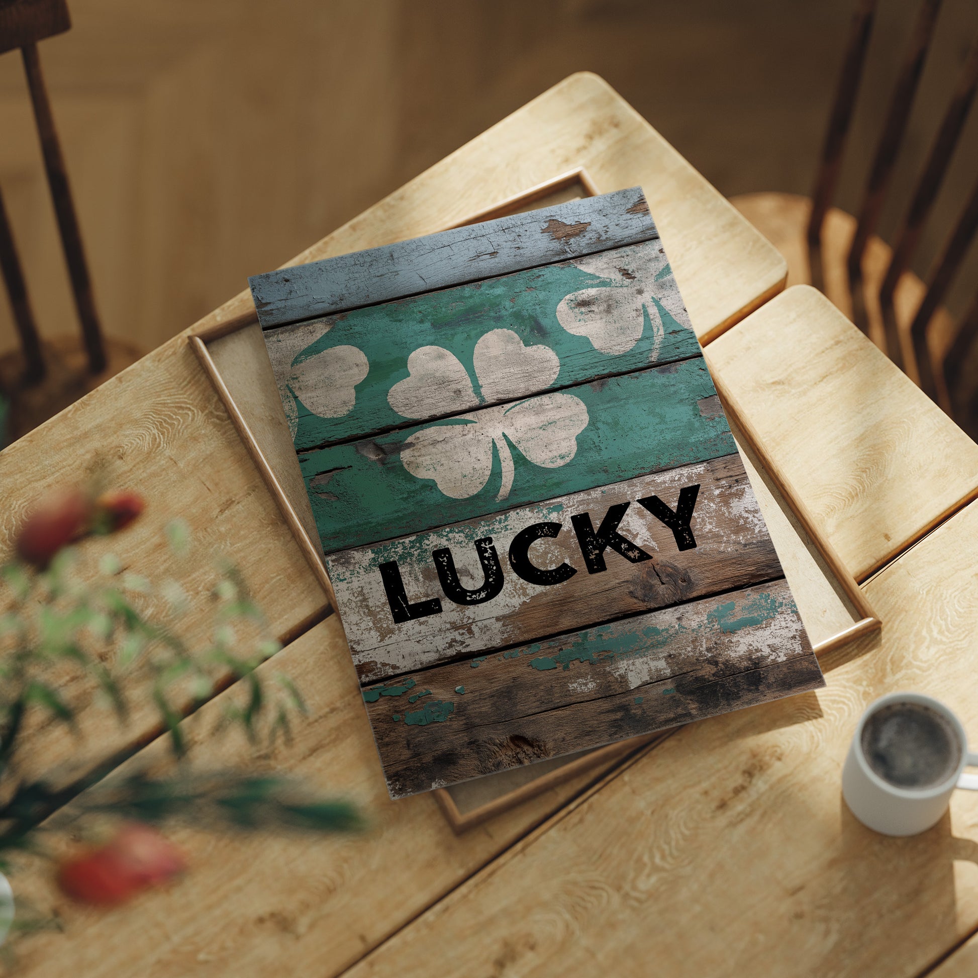 Painted Lucky on Old Wood