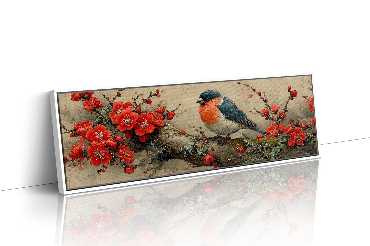 Songbird Among Scarlet Blossoms