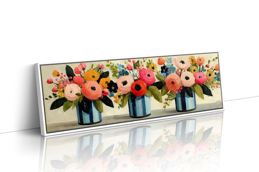 Blooms In Striped Blue Vases