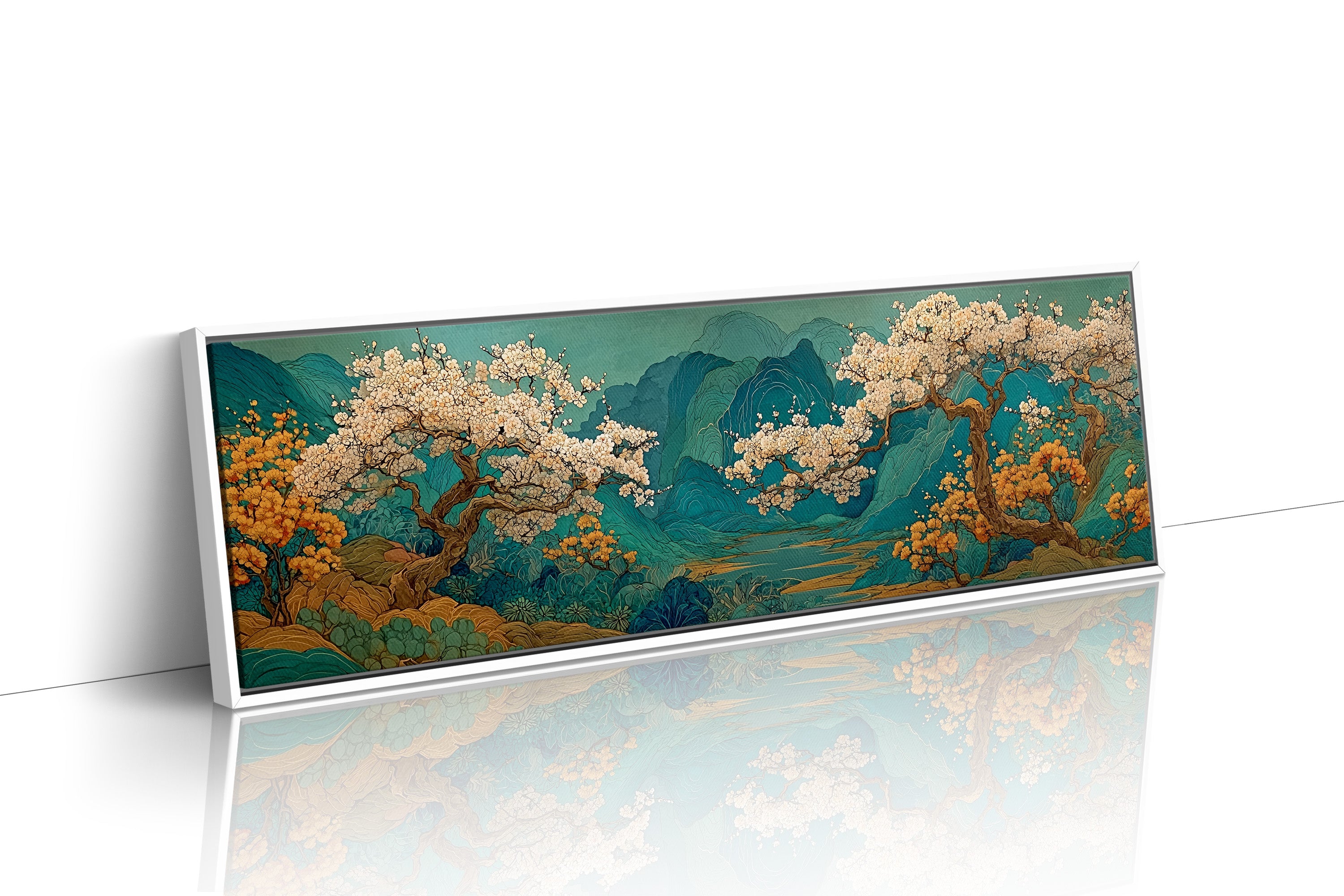 Cherry Blossoms Over Tranquil Mountain Lake
