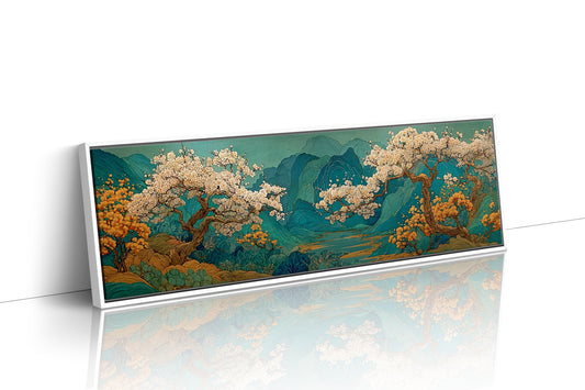 Cherry Blossoms Over Tranquil Mountain Lake