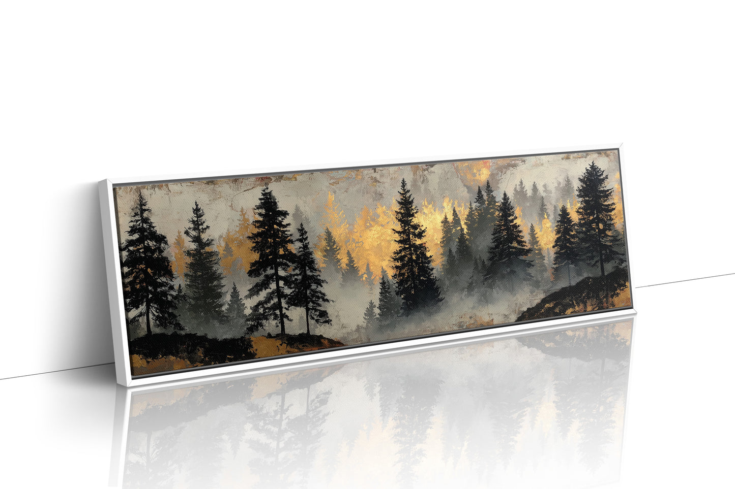 Golden Mist Through Pines