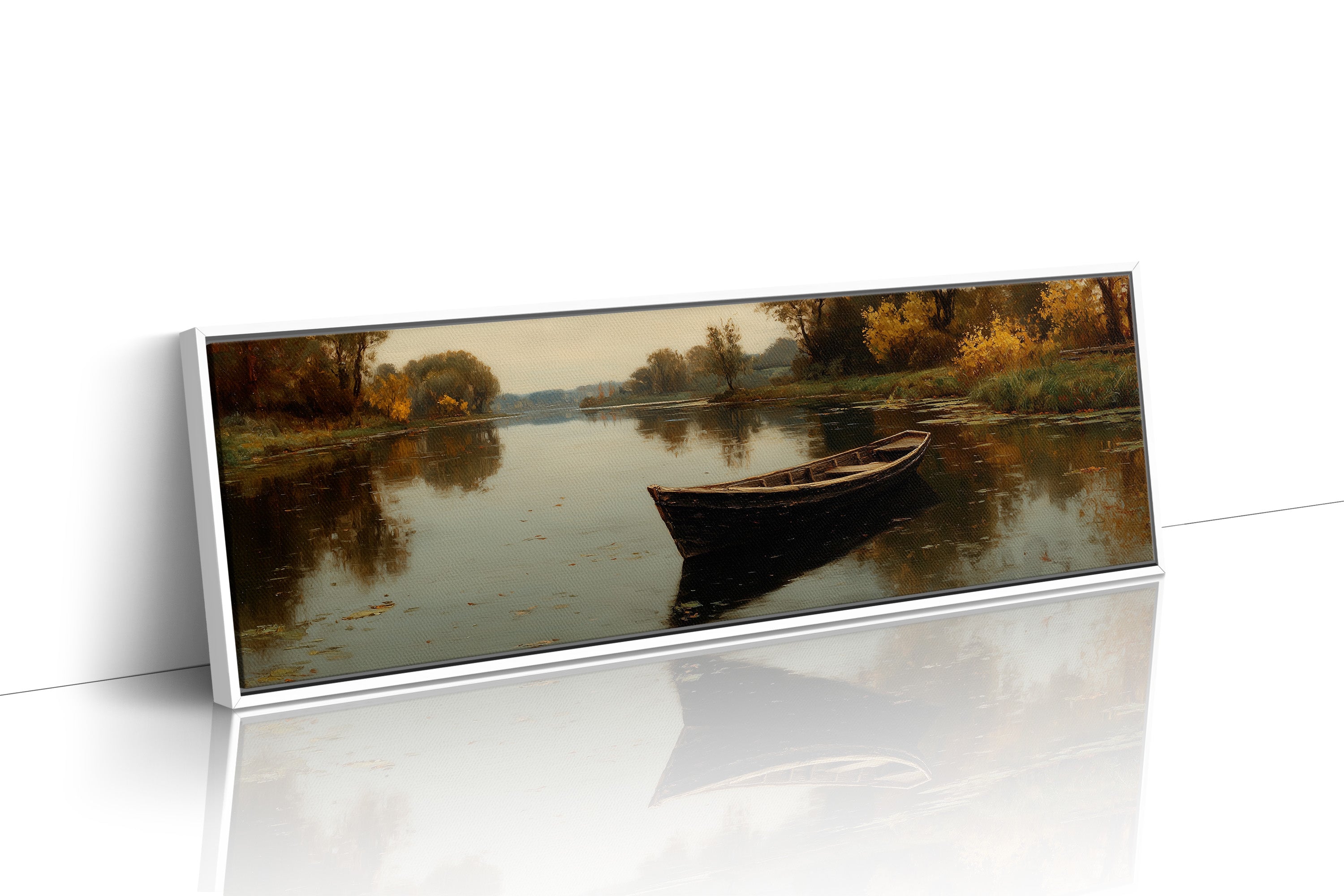 Quiet Boat on Autumn River