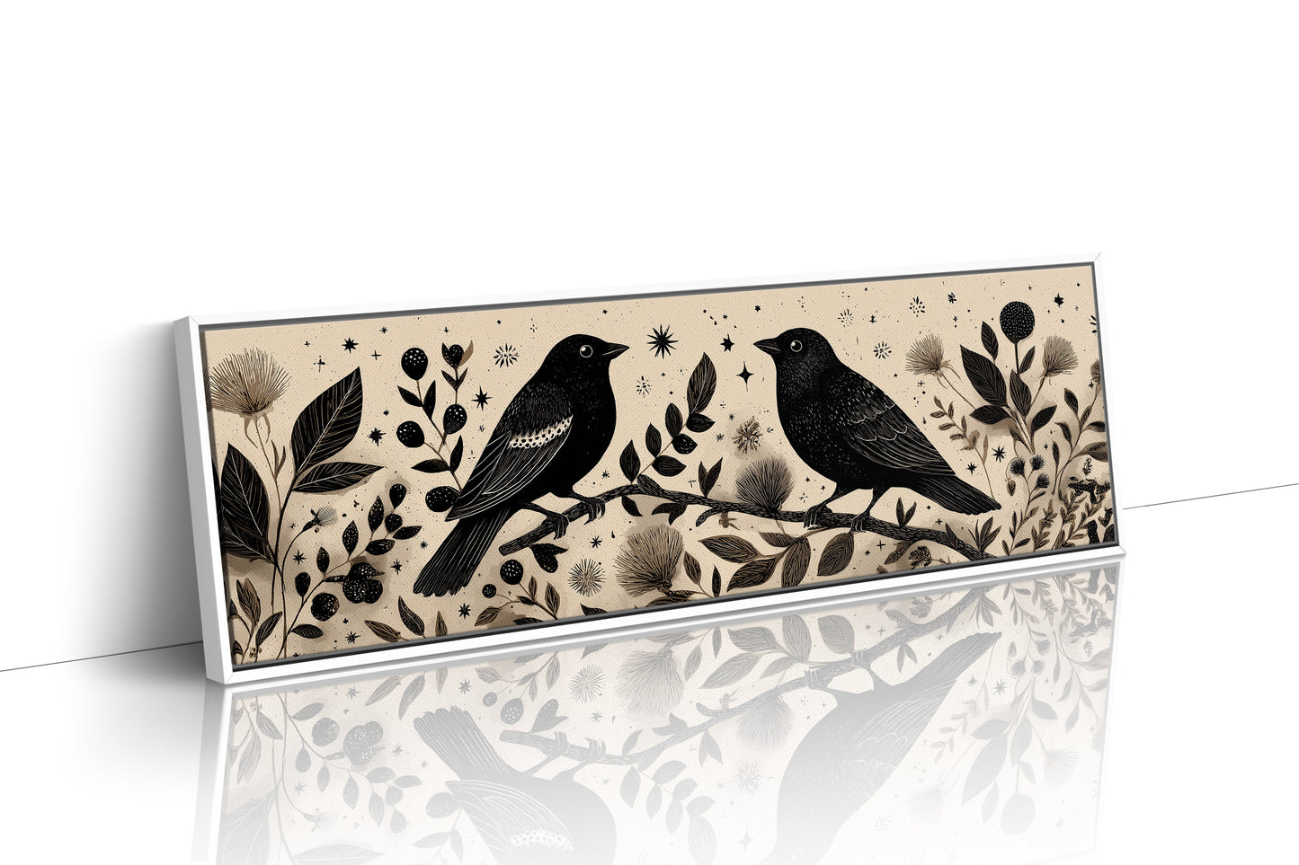 Midnight Birds Among Wildflowers