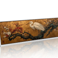 Egret Among Crimson Plum Blossoms
