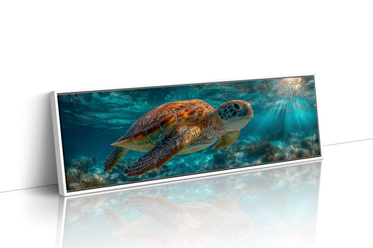 Sea Turtle Swimming In Sunlit Ocean