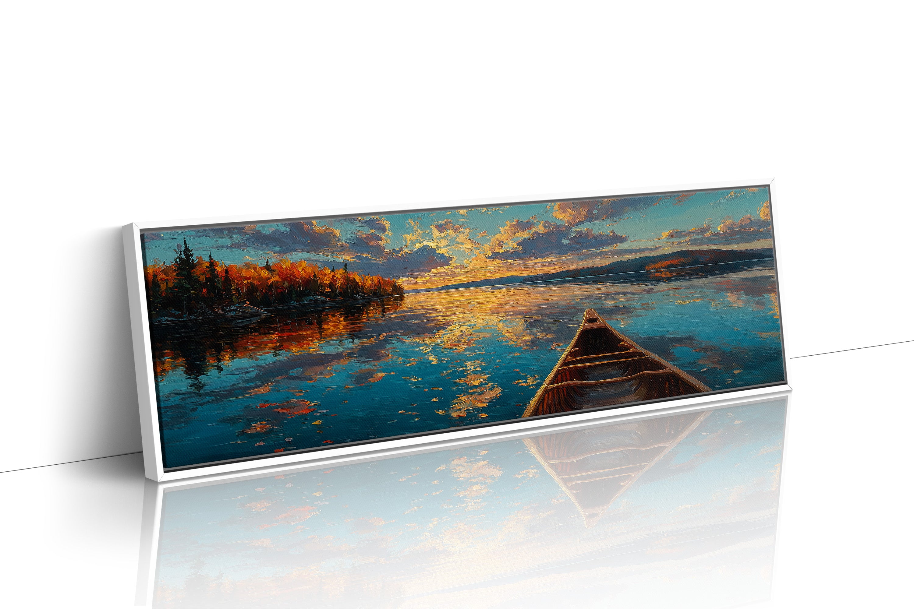 Canoe Drifting Across A Golden Lake