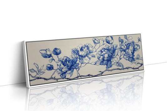 Blue Ink Roses On Thorned Vine