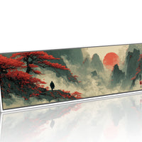 Red Sun Over Misty Mountain Peaks