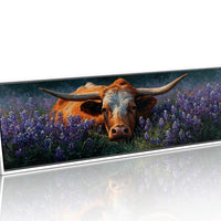 Texas Longhorn Resting in Bluebonnet Meadow