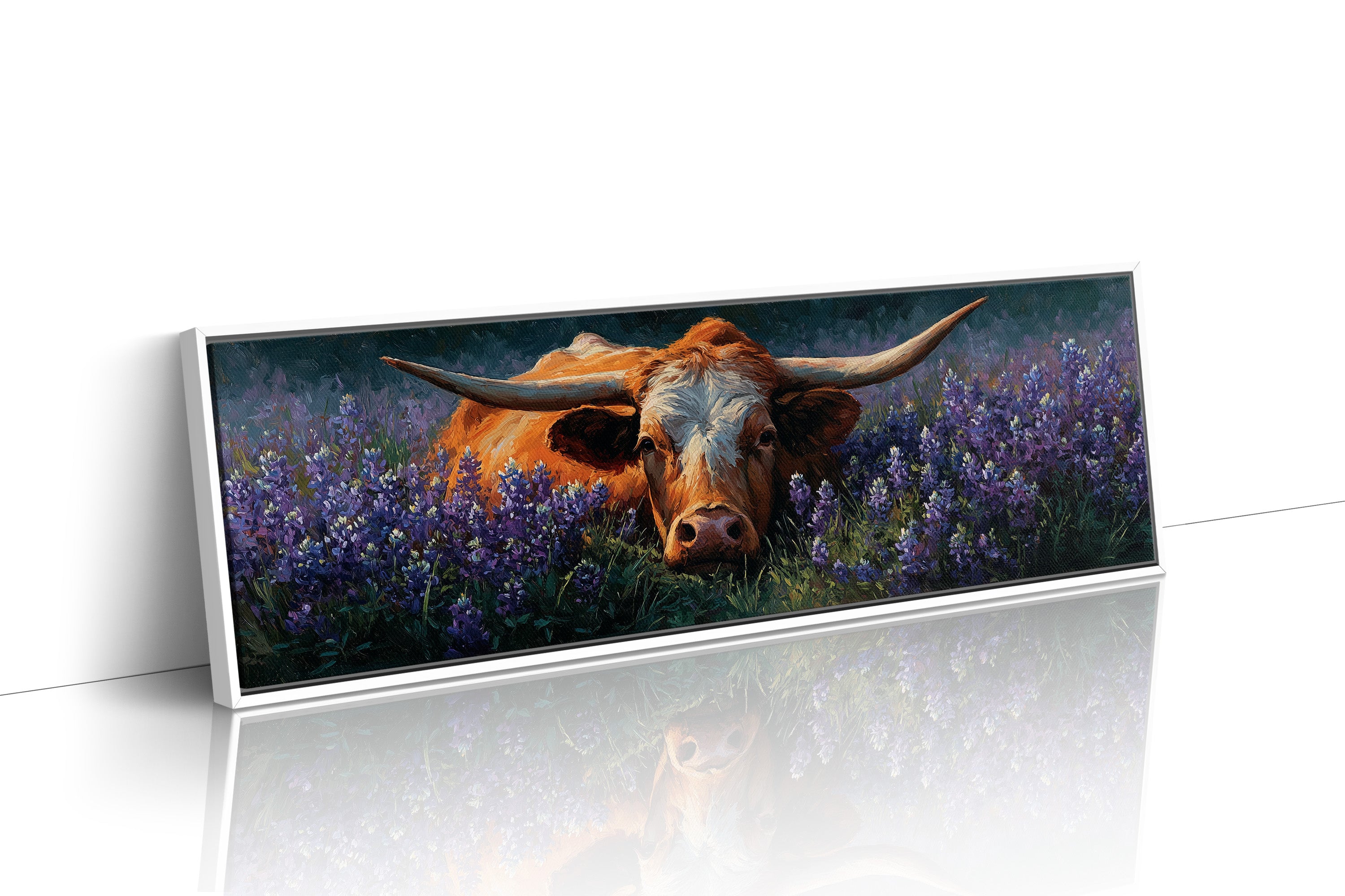 Texas Longhorn Resting in Bluebonnet Meadow
