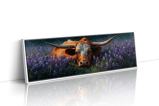 Texas Longhorn Resting in Bluebonnet Meadow