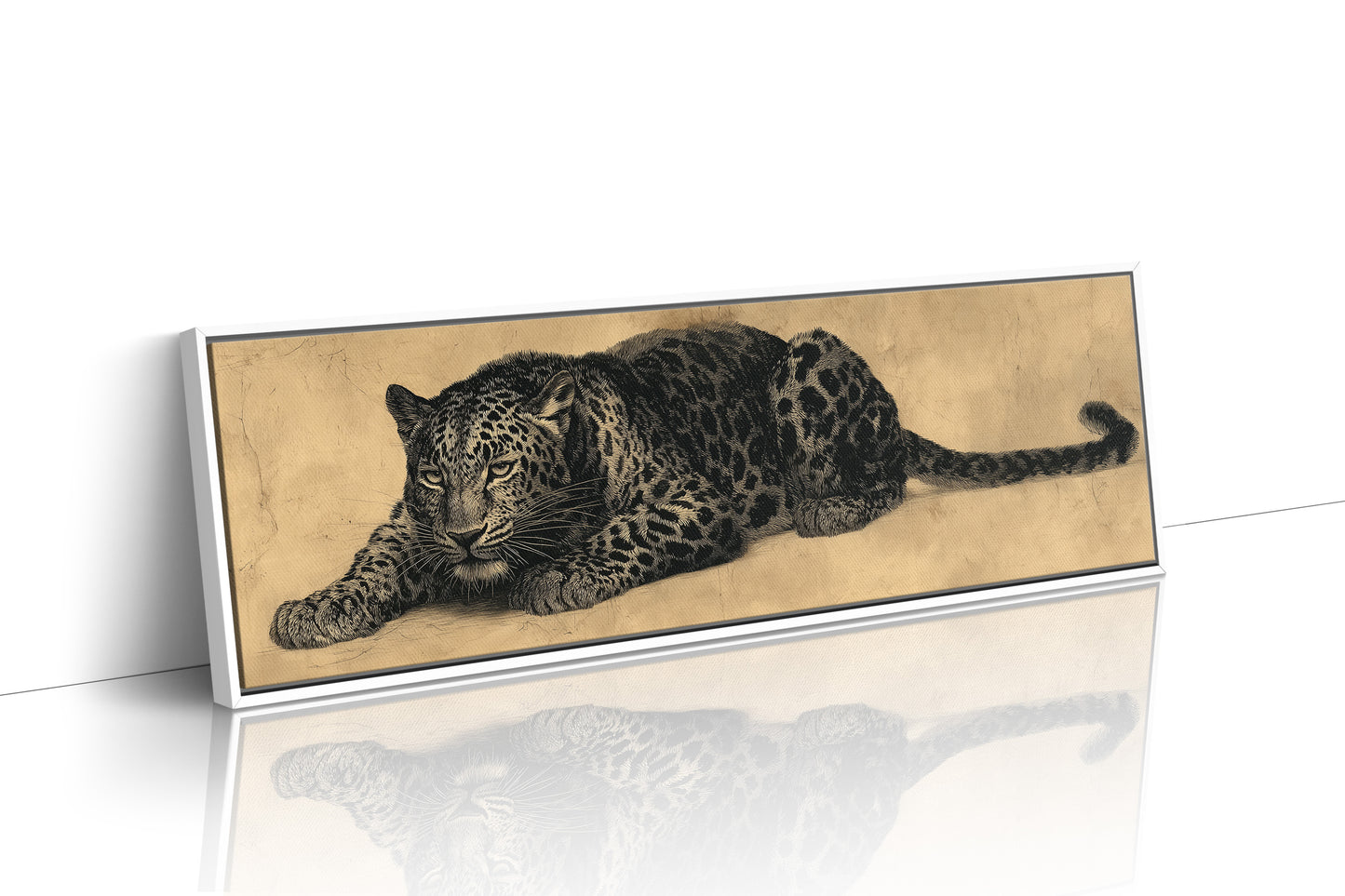 Vintage Leopard Illustration on Aged Paper Background