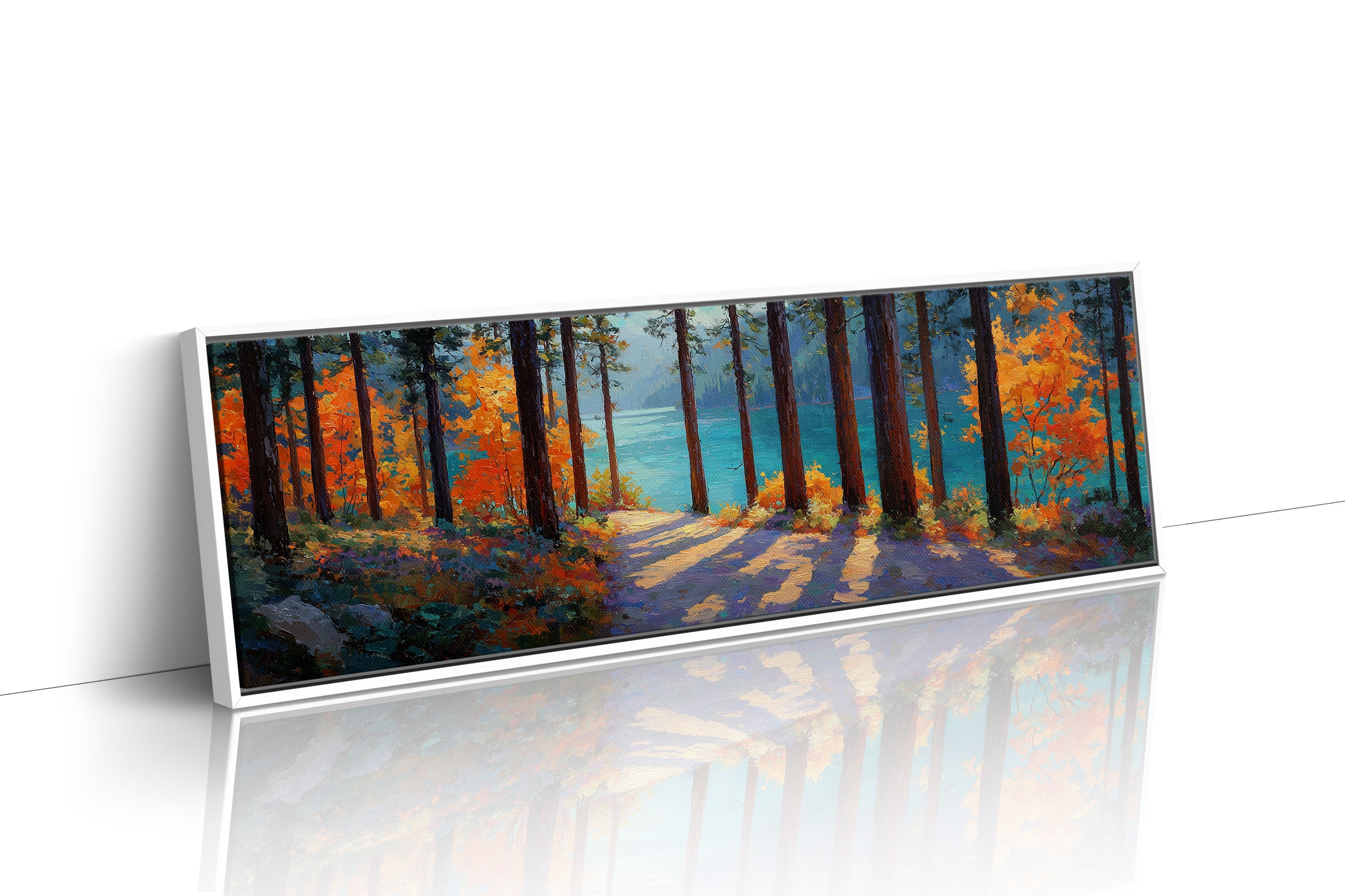 Autumn Forest Path Overlooking Turquoise Lake
