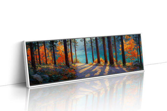 Autumn Forest Path Overlooking Turquoise Lake