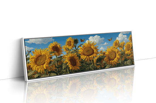 Sunflowers Beneath a Carved Sky