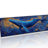Majestic Blue Whale in Golden Ocean Swirl